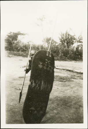 Zande warrior with shield and spear