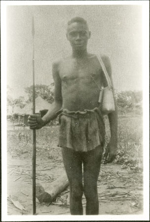 Zande man with spear, bag and whistle