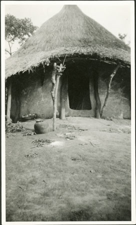 Zande spirit-shrine near hut