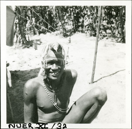 Nuer youth with headdress