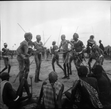 Nuer men at a dance
