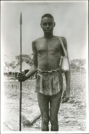 Zande man with spear, bag and whistle