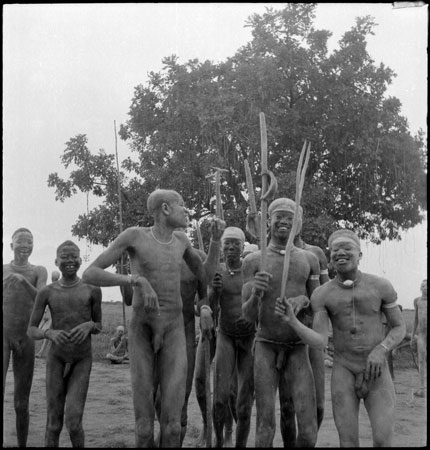Dinka youths with parrying sticks