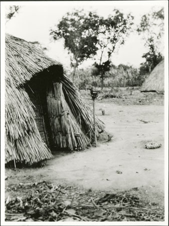 Zande spirit-shrine outside hut