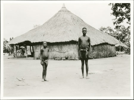 Zande hut and boys