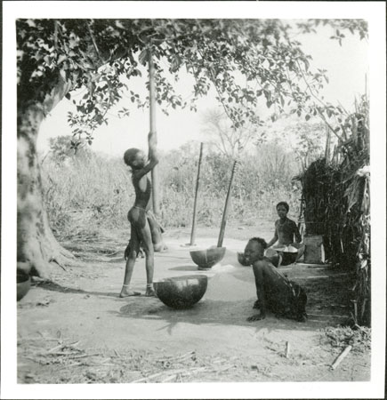 Anuak girl pounding grain