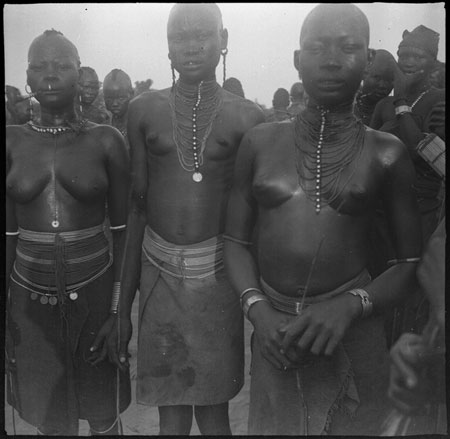 Mandari girls wearing bead ornaments