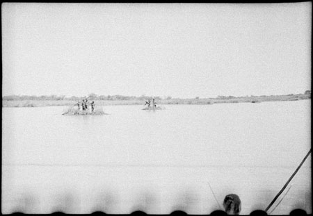 Nuer men hunting hippo